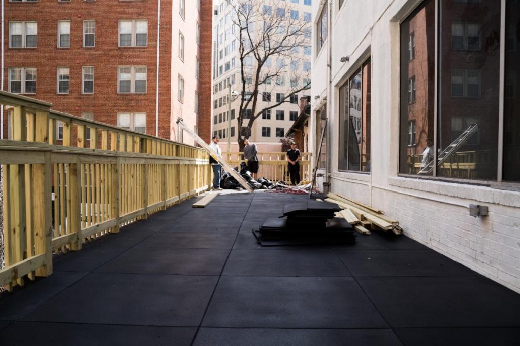 New outdoor deck at Thomas Circle provides more outdoor workout space.